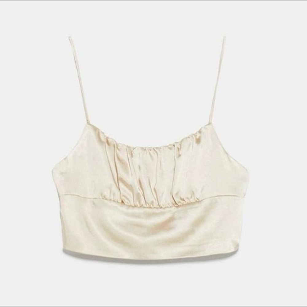 Zara Satin Effect Ruched Crop Top